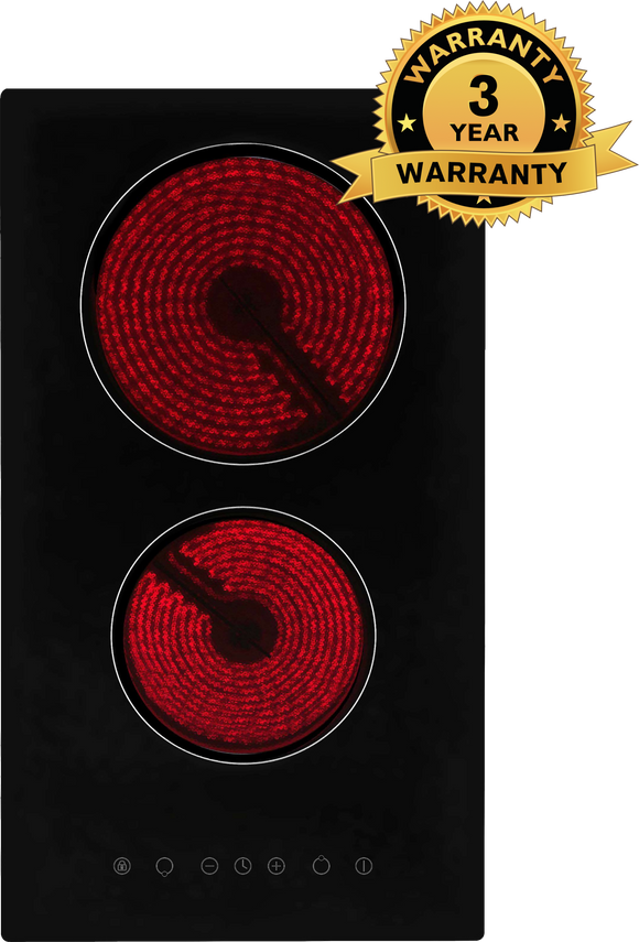 **3 YEAR WARRANTY** Polo Ceramic Cooktop 30cm 2 Burner Black Glass