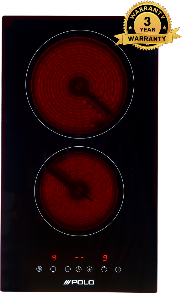 **3 YEAR WARRANTY** Polo Ceramic Cooktop 30cm 2 Burner Black Glass