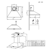 Midea Canopy Rangehood 60cm 320 m3/h max. extraction Stainless Steel with Push Button Control