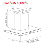 Award T Model Rangehood Advance Series 90cm 1,200 m3/h max extraction Black with Push Button Controls