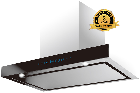 **3 YEAR WARRANTY** Polo T Model Rangehood 90cm 1,000m3/h max. extraction Stainless Steel/ Black Glass with Gesture Control
