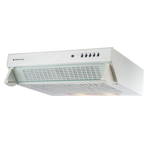 Parmco Flat Profile Rangehood 60cm 350m3/h maxx extraction White with Push Button Control