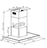 Parmco T Model Low Profile Rangehood 60cm 1,000m3/h max. extraction Stainless Steel/ Black Glass with Push Button Control