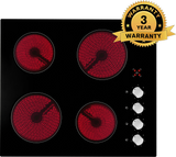 **3 YEAR WARRANTY** Polo Ceramic Cooktop 60cm Black Glass with Knobs