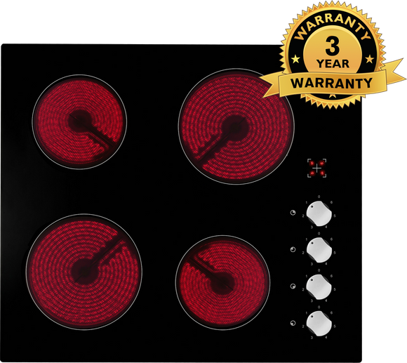 **3 YEAR WARRANTY** Polo Ceramic Cooktop 60cm Black Glass with Knobs