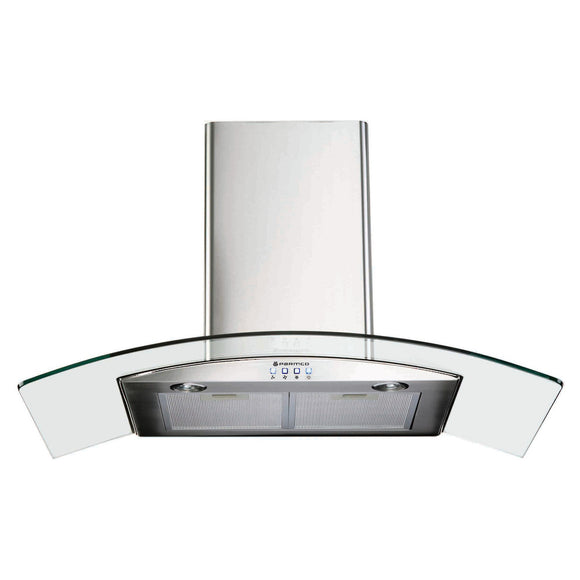 Parmco Canopy Rangehood 90cm 1,000m3/h max. extraction Clear Curved Glass with Push Button Control - Buyrite Appliances