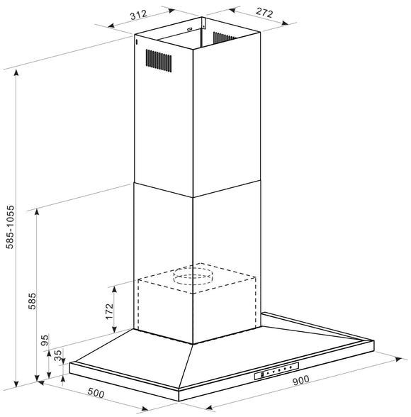 Award Low Profile Canopy Rangehood 90cm 1,000 m3/h max. extraction Stainless Steel
