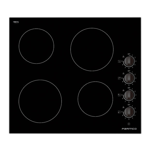 Parmco Ceramic Cooktop 60cm Black Glass with Knobs and Aluminium Frame