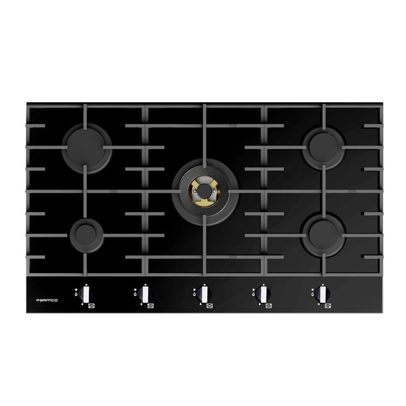 Parmco Gas Cooktop 90cm 5 Burner Black Glass