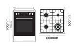 Parmco Freestanding Electric Stove with Gas Cooktop 60cm Black Glass with Stainless Steel Trim