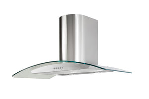 Award Canopy Low Noise Rangehood 90cm 800m3/h max. extraction Clear Curved Glass with Push Button Control - Buyrite Appliances