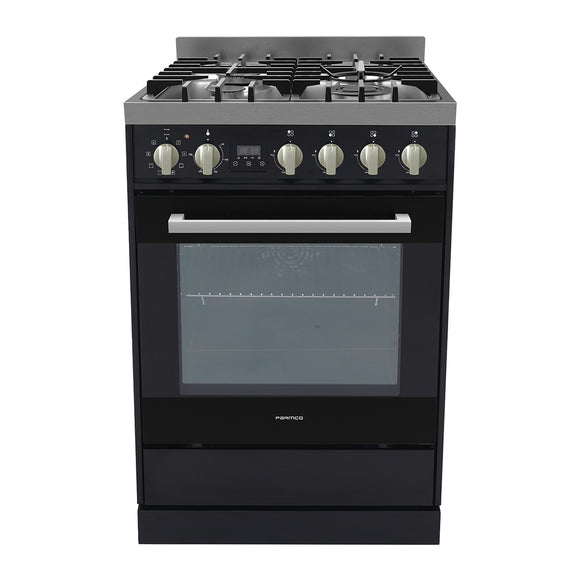 Parmco Freestanding Electric Stove 60cm  8 Function 76L with Gas Cooktop Black - Buyrite Appliances