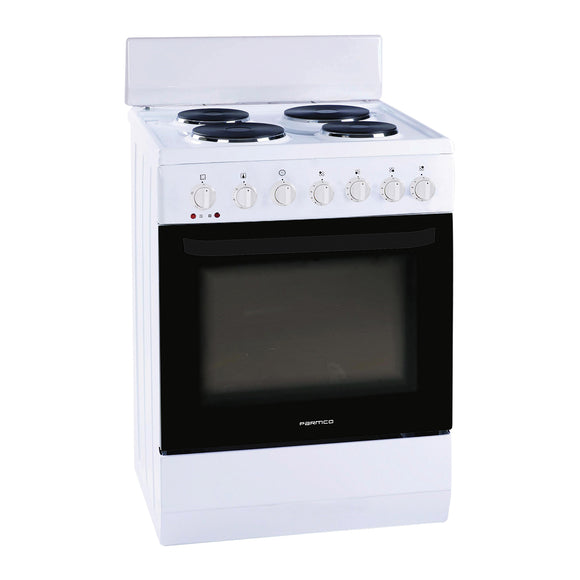 Parmco Freestanding Electric Stove 60cm 4 Function 60L with Solid Hotplates White - Buyrite Appliances